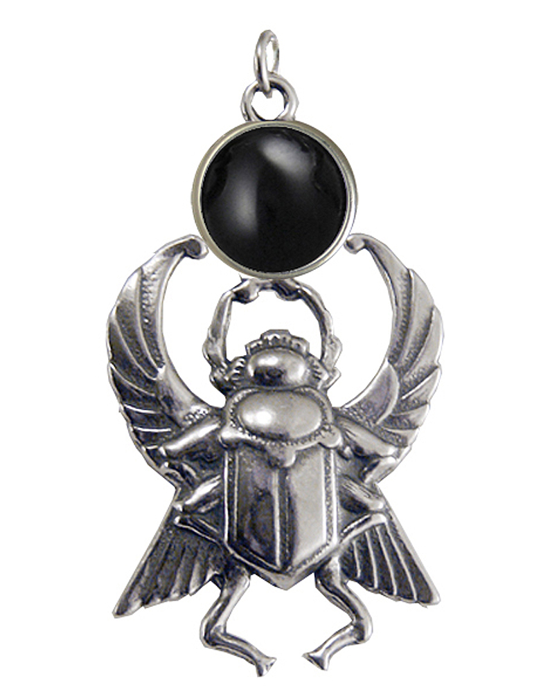 Sterling Silver Sacred Scarab Pendant With Black Onyx